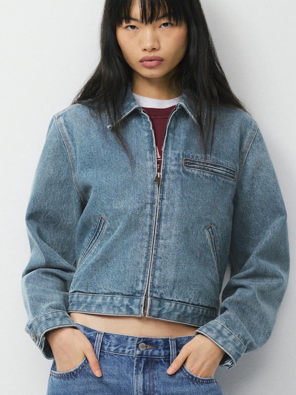Aritzia Light Blue Washed Denim Zip Jacket